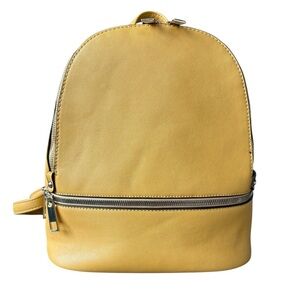 HBC Medium Vegan Leather Mustard Yellow Polka Dot Lined Backpack Purse Bag Hobo